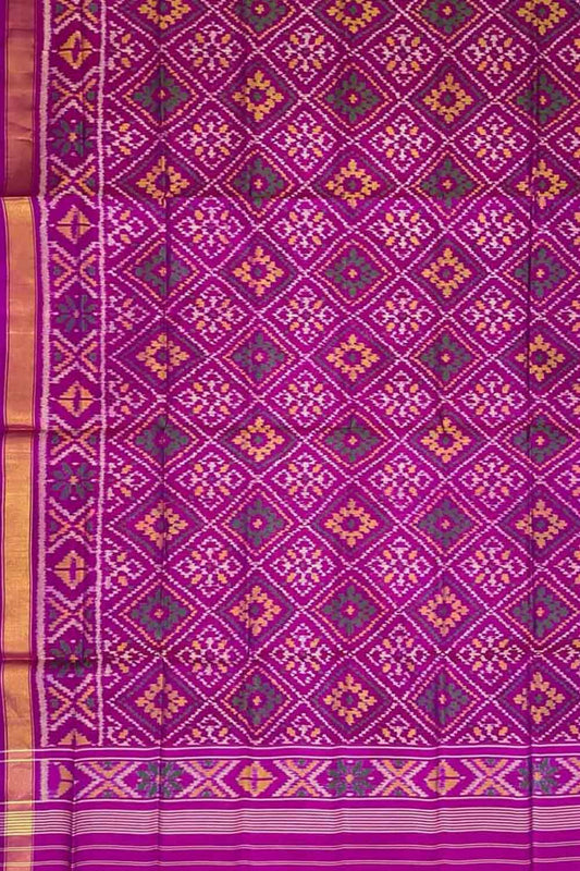 Purple Handloom Patola Single Ikat Pure Silk Dupatta - Luxurion World