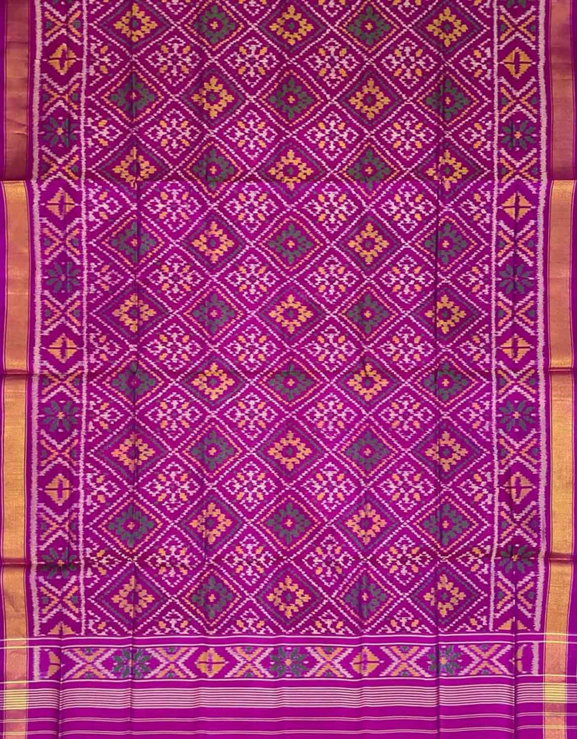 Purple Handloom Patola Single Ikat Pure Silk Dupatta - Luxurion World
