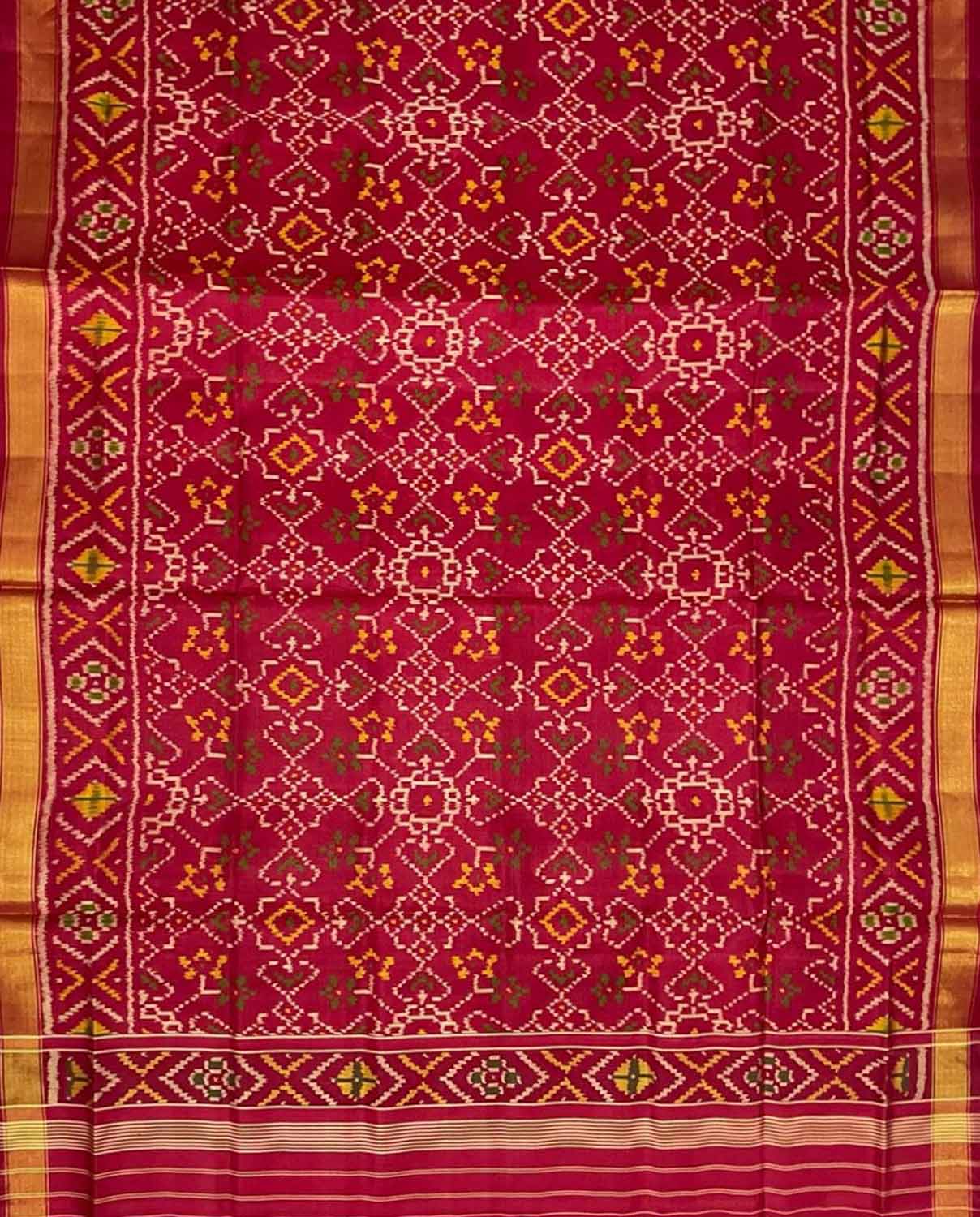 Red Handloom Patola Single Ikat Pure Silk Dupatta - Luxurion World