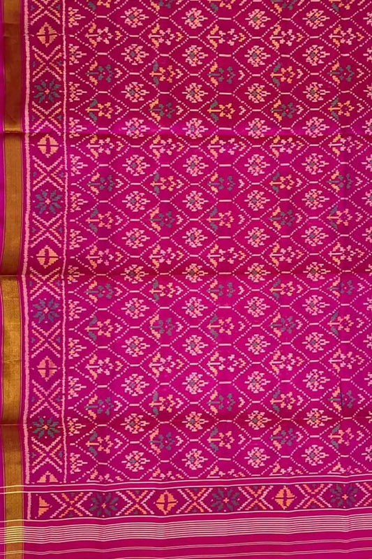 Pink Handloom Patola Single Ikat Pure Silk Dupatta