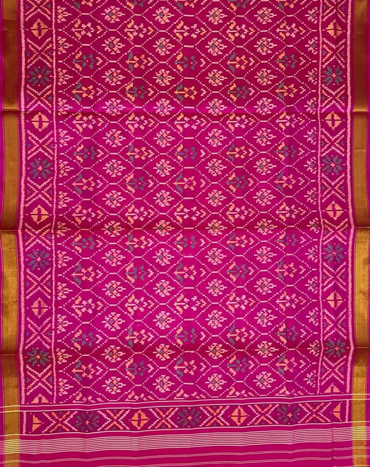 Pink Handloom Patola Single Ikat Pure Silk Dupatta - Luxurion World