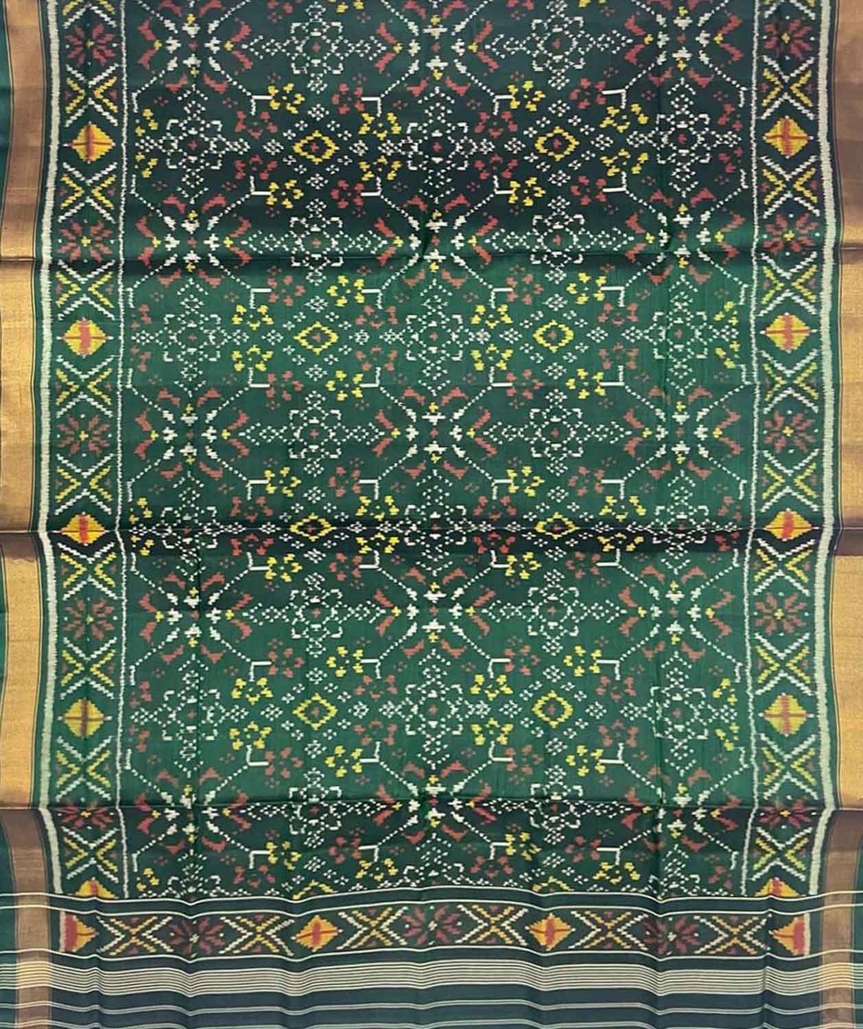 Green Handloom Patola Single Ikat Pure Silk Dupatta - Luxurion World