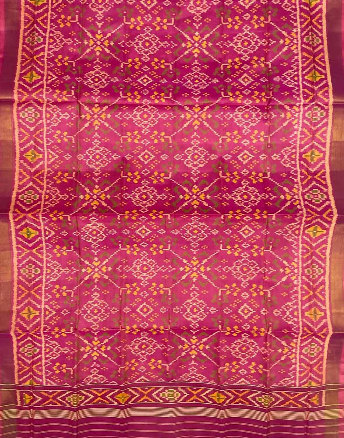 Pink Handloom Patola Single Ikat Pure Silk Dupatta - Luxurion World