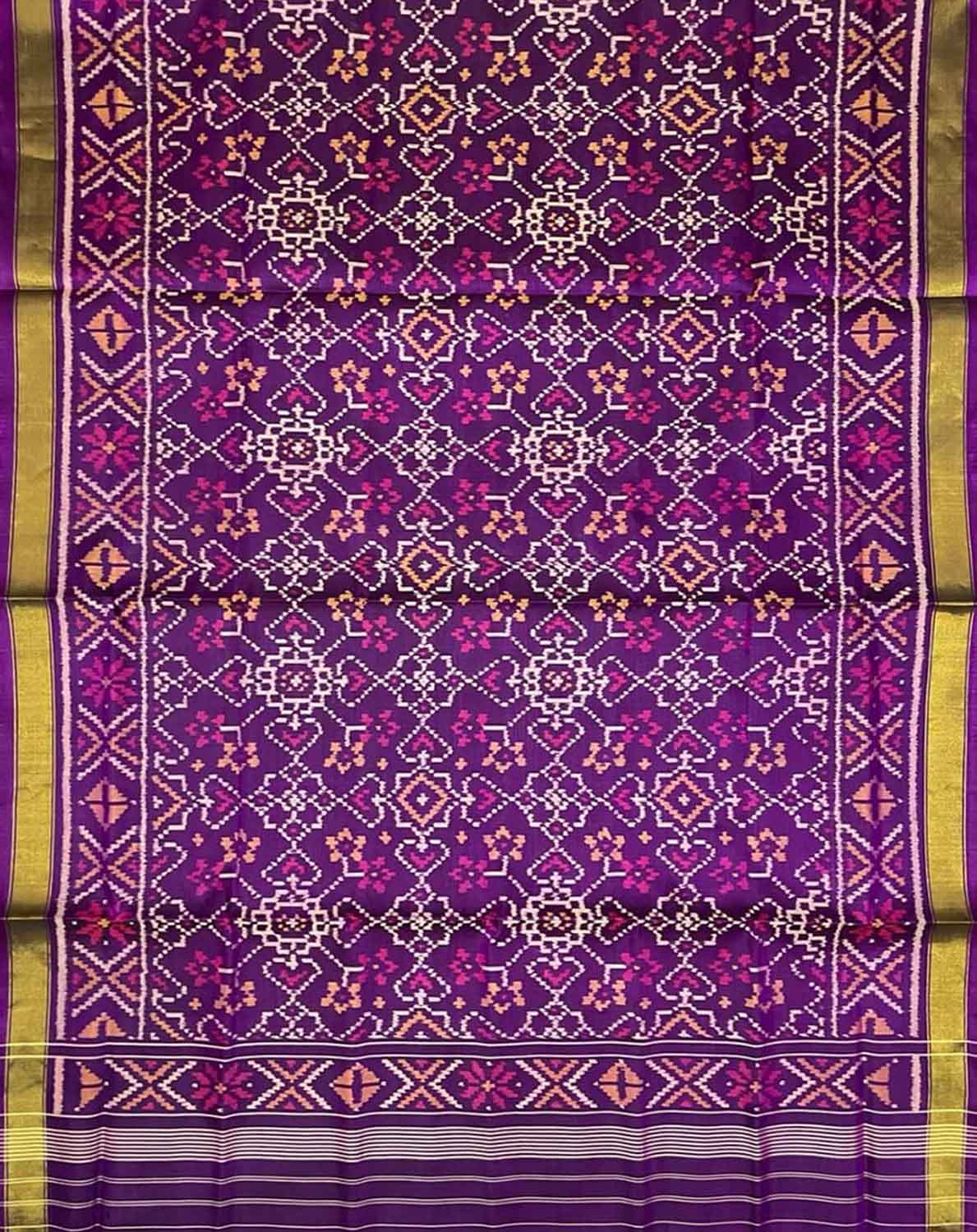 Purple Handloom Patola Single Ikat Pure Silk Dupatta - Luxurion World