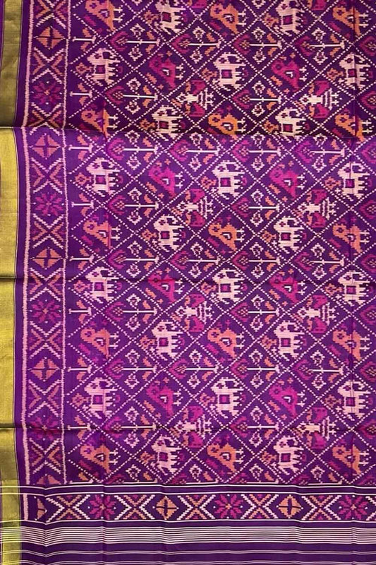 Purple Handloom Patola Single Ikat Pure Silk Dupatta