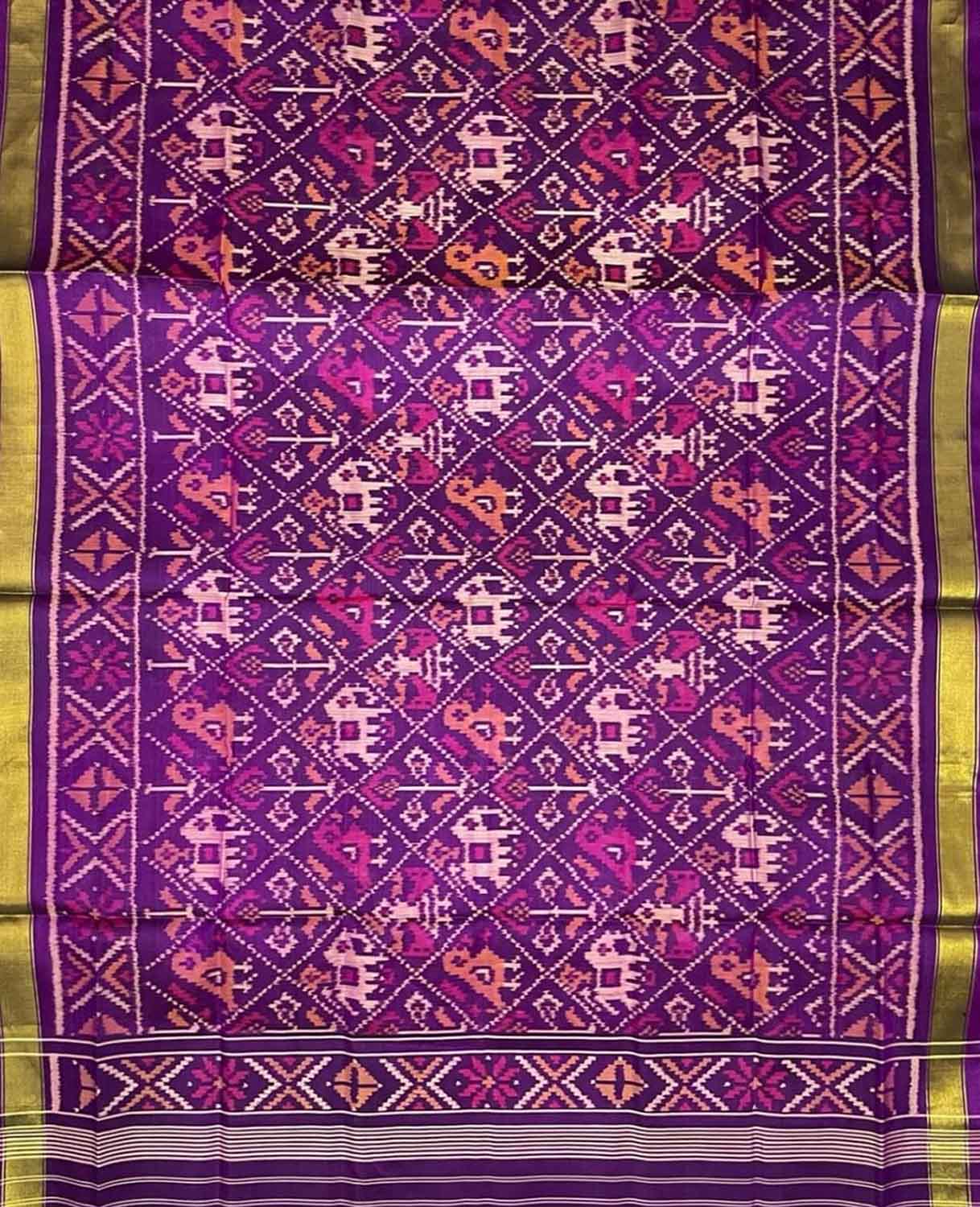 Purple Handloom Patola Single Ikat Pure Silk Dupatta - Luxurion World