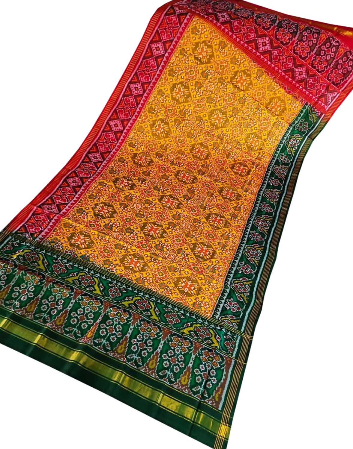Yellow Semi Patan Patola Handloom Pure Silk Dupatta - Luxurion World