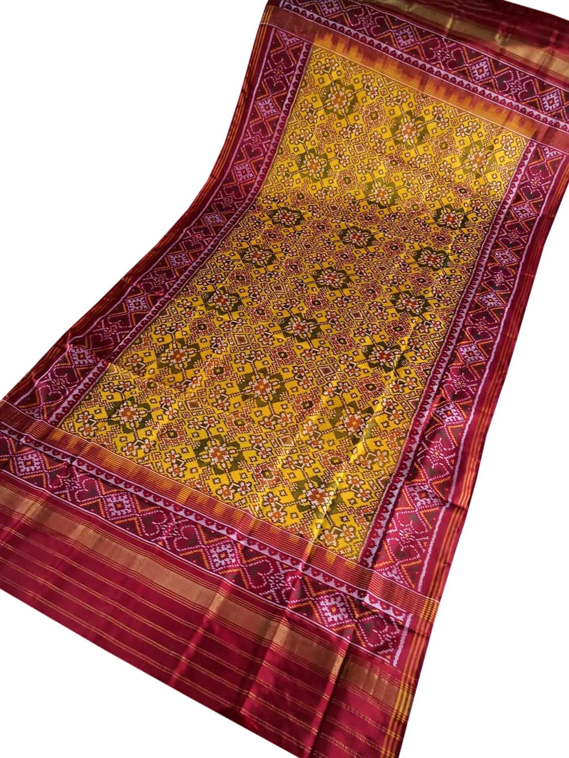 Yellow Semi Patan Patola Handloom Pure Silk Dupatta - Luxurion World