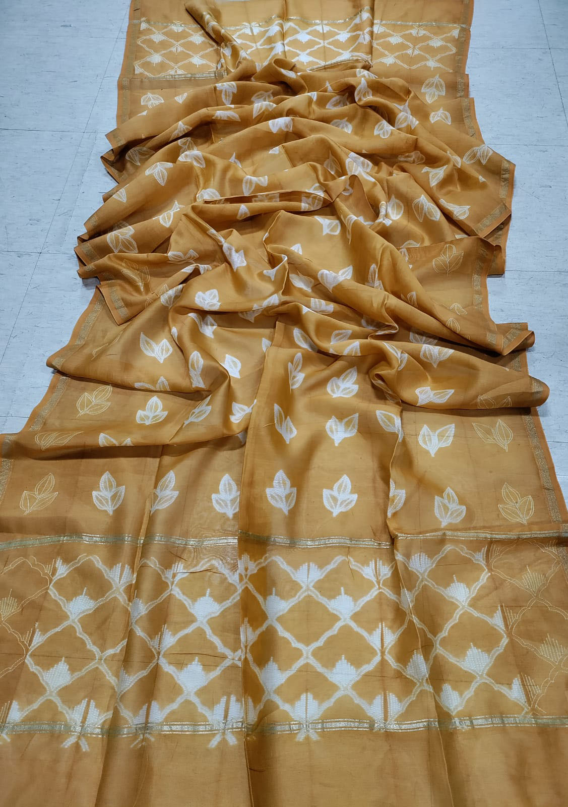 Yellow Shibori Cotton Silk Dupatta - Luxurion World