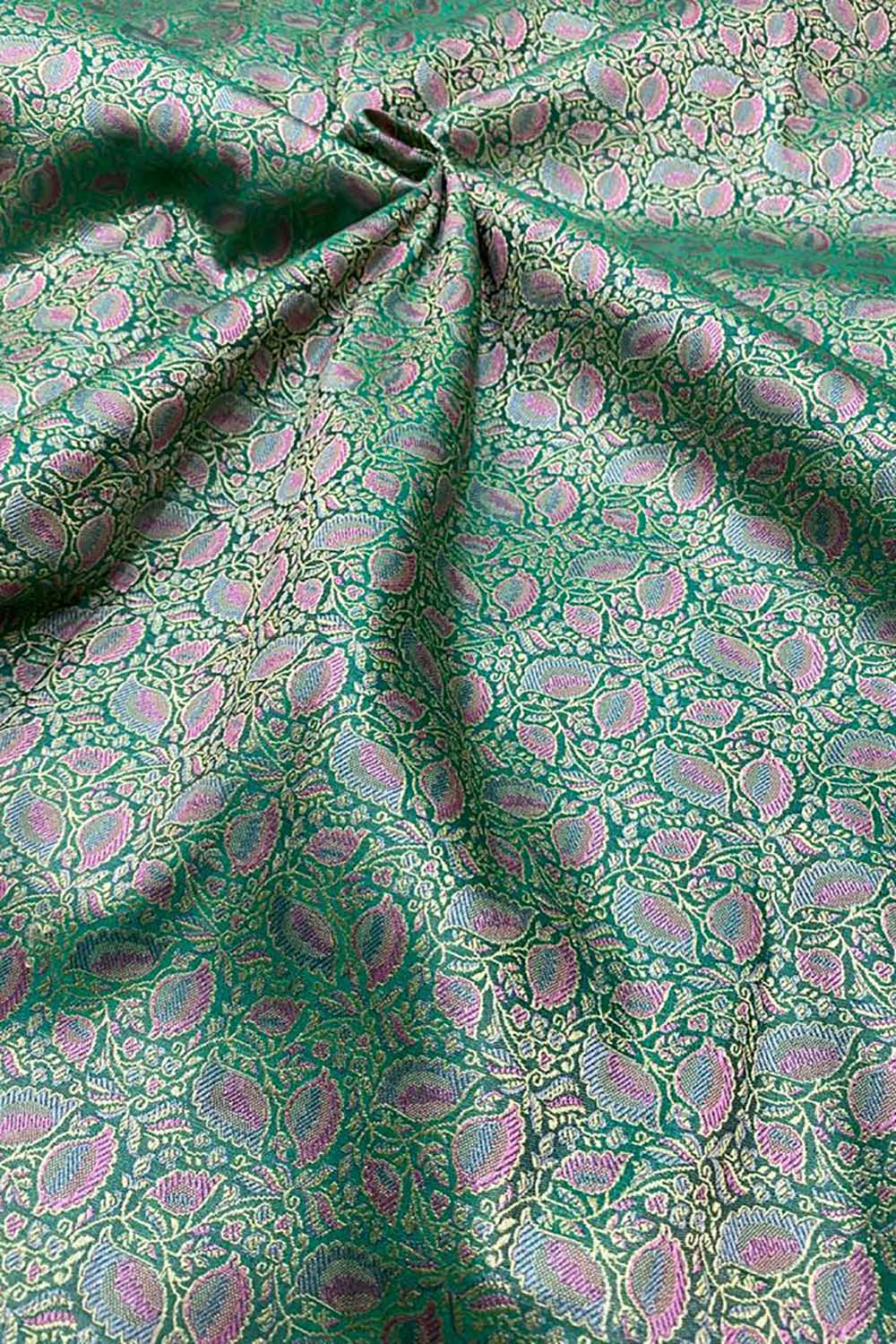 Shop Green Banarasi Silk Tanchui Jamawar Brocade Fabric - 1 Mtr - Luxurion World