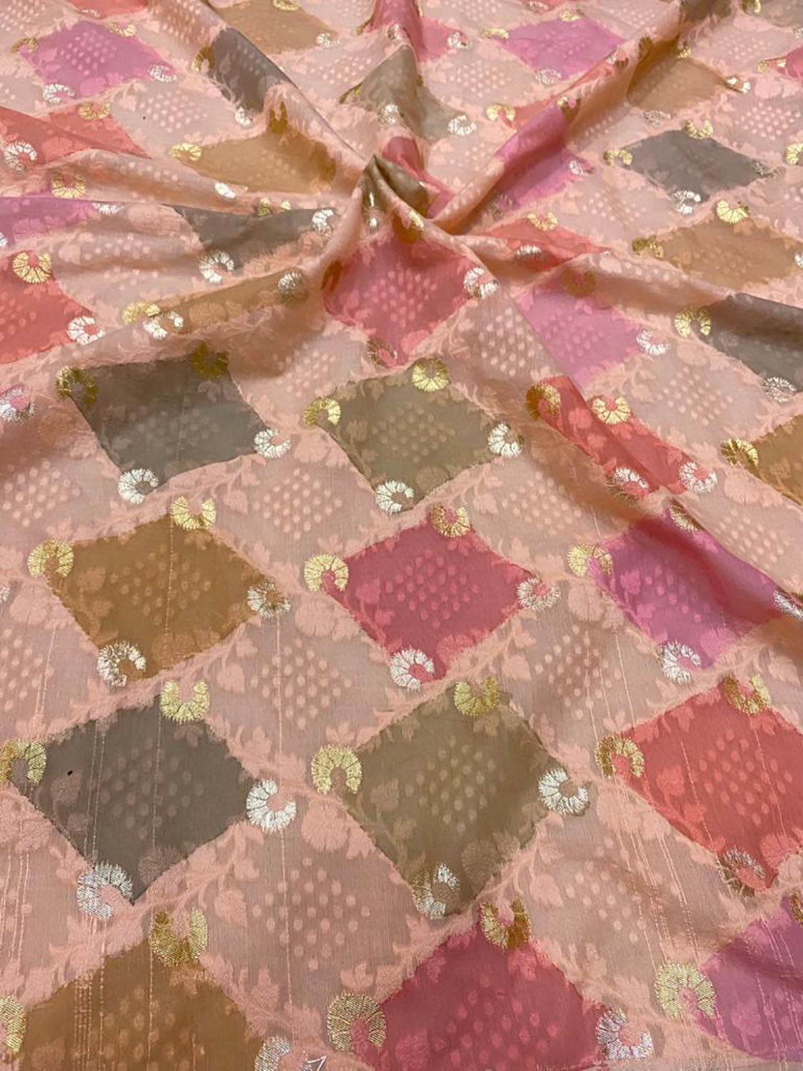 Vibrant Multicolor Banarasi Cotton Silk Brush Dyed Fabric - 1 Mtr - Luxurion World