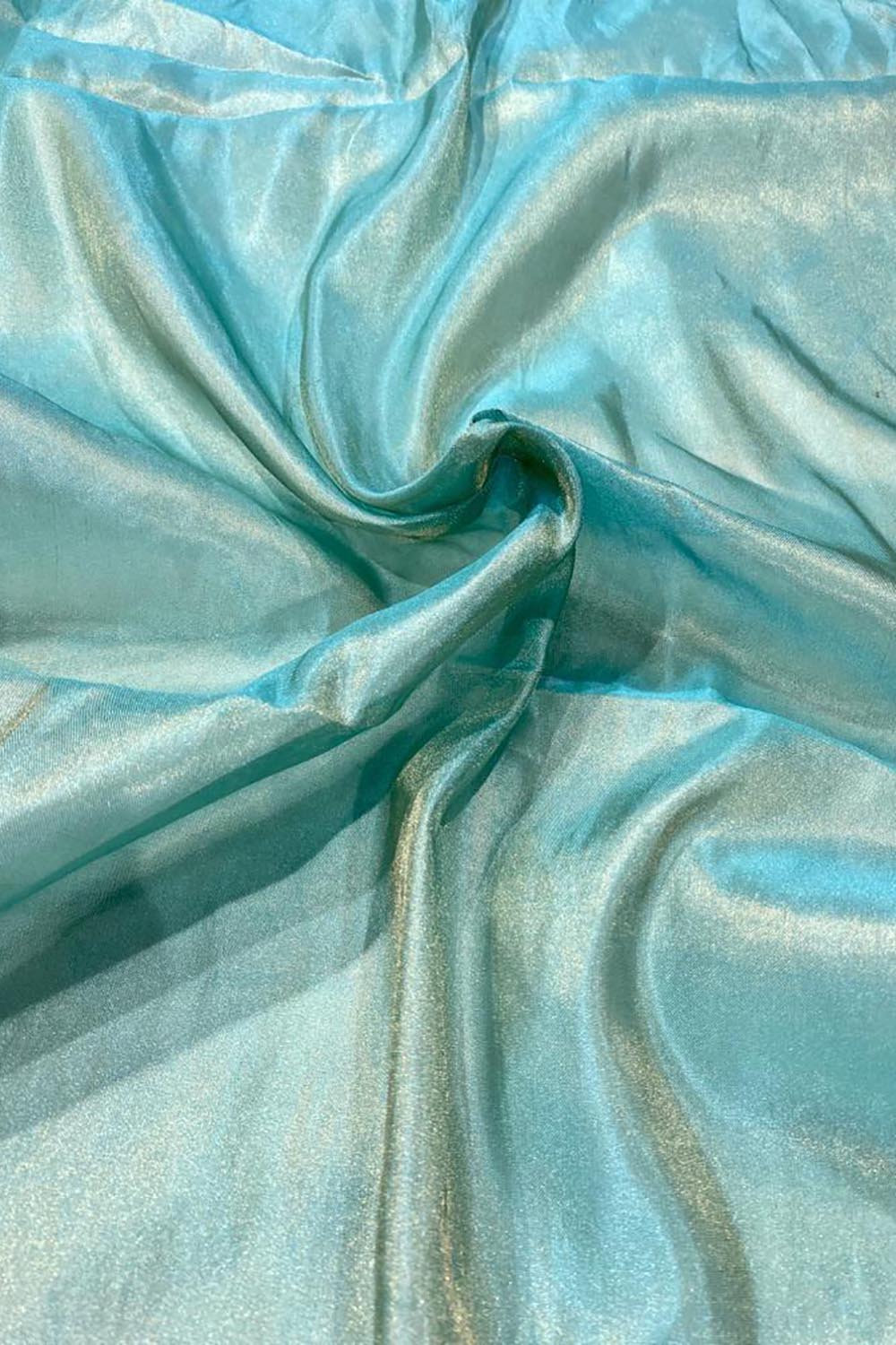 Blue Handloom Banarasi Tissue Silk Fabric ( 5.5 mtrs) - Luxurion World