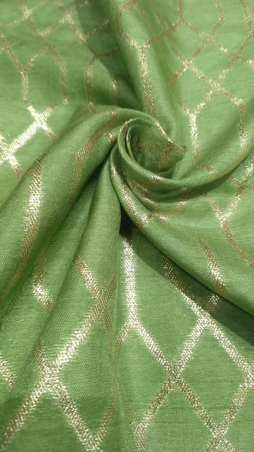 Green Banarasi Dola Silk Fabric ( 1 Mtr ) - Luxurion World