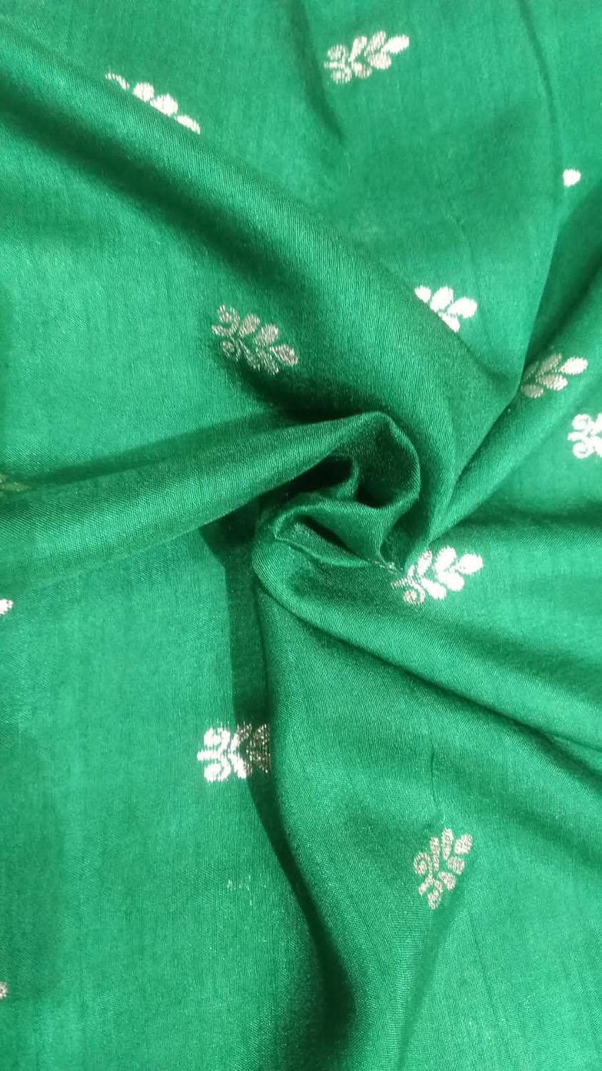 Green Banarasi Dola Silk Fabric ( 1 Mtr ) - Luxurion World