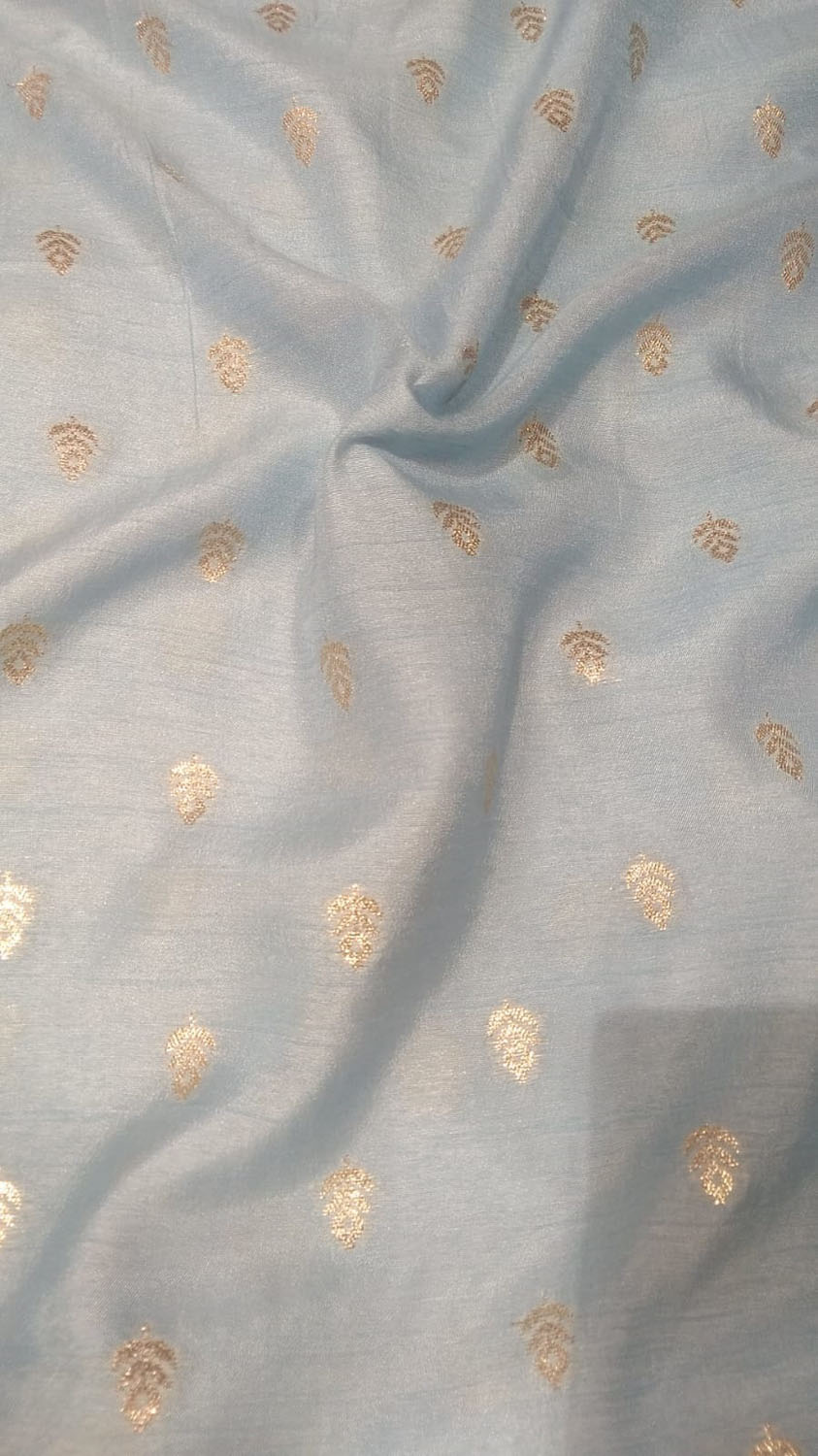 Blue Banarasi Dola Silk Fabric ( 1 Mtr ) - Luxurion World