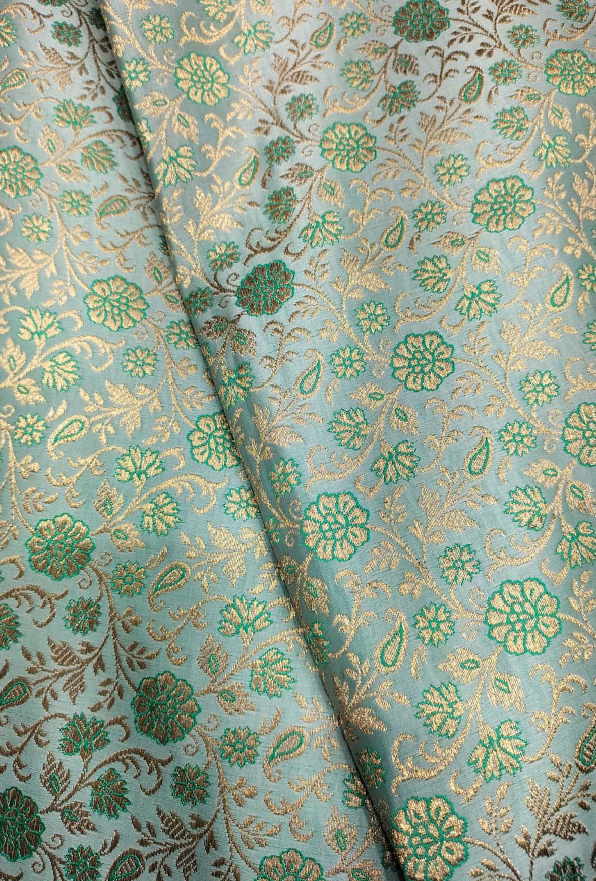 Green Banarasi Silk Zari Work Fabric ( 1 Mtr ) - Luxurion World