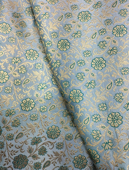 Blue Banarasi Silk Zari Work Fabric ( 1 Mtr ) - Luxurion World