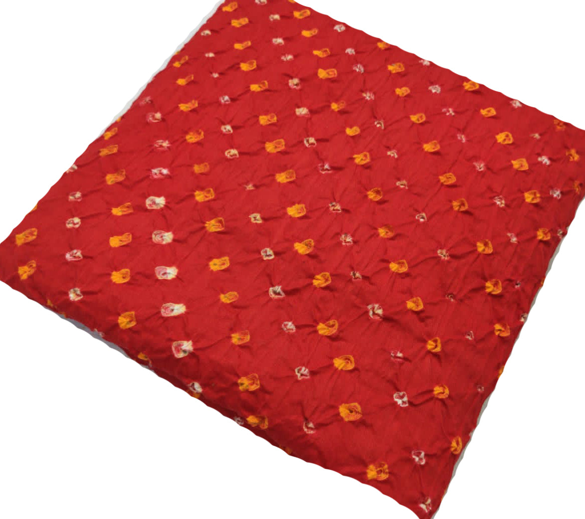 Red Bandhej Cotton Silk Fabric ( 1 Mtr ) - Luxurion World