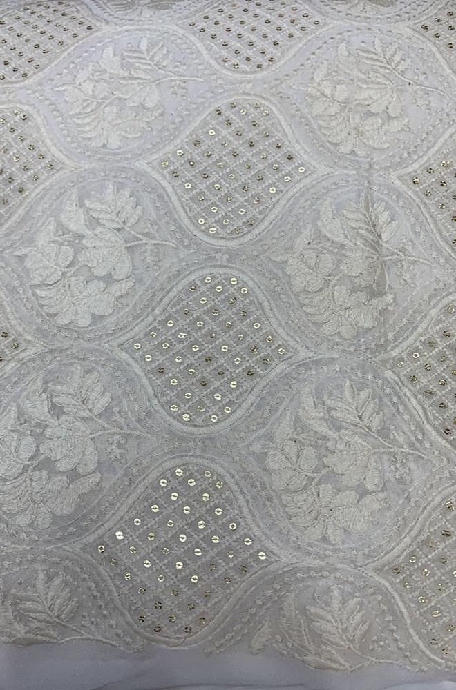 Dyeable Embroidered Chikankari Georgette Fabric (1 Mtr) - Luxurion World