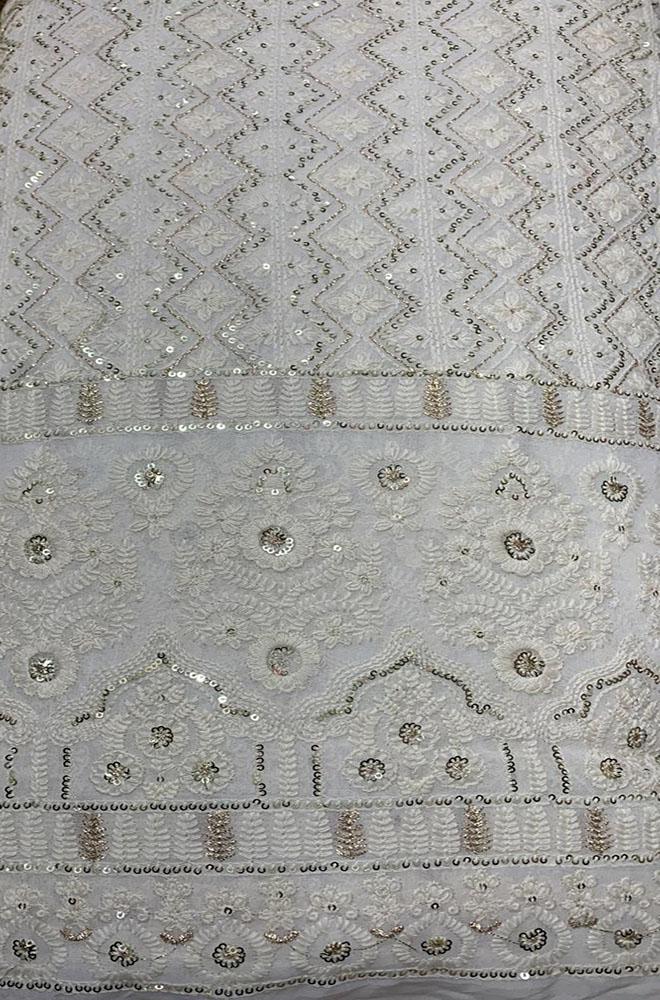 Dyeable Embroidered Chikankari Georgette Fabric (1 Mtr)