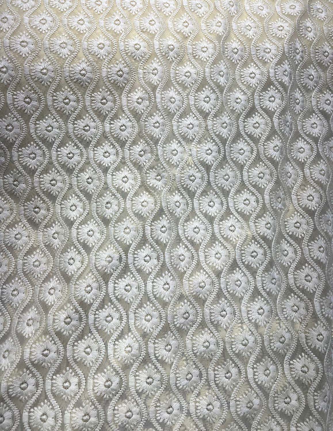 Yellow Embroidered Chikankari Georgette Fabric ( 1 Mtr ) - Luxurion World