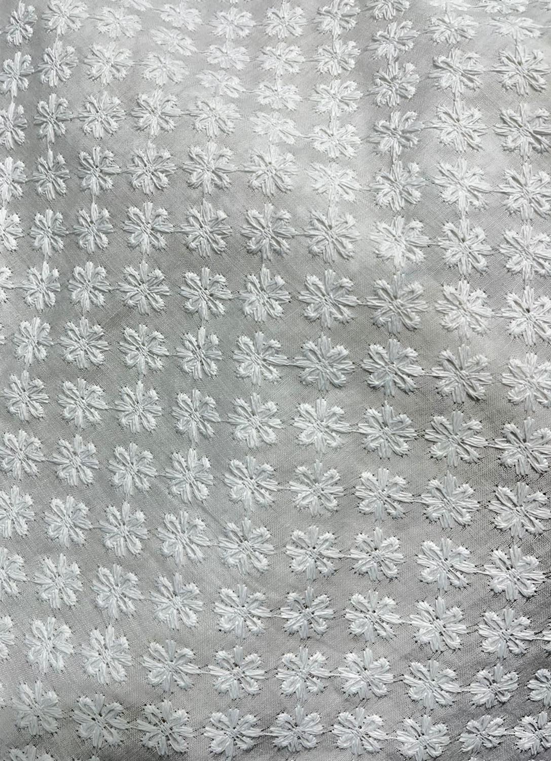 Off White Embroidered Chikankari Cotton Fabric ( 1 Mtr ) - Luxurion World