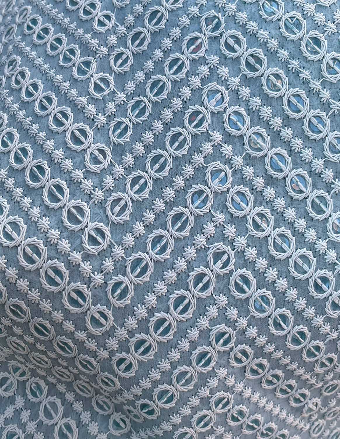 Blue Embroidered Chikankari Georgette Sequins Work Fabric ( 1 Mtr ) - Luxurion World