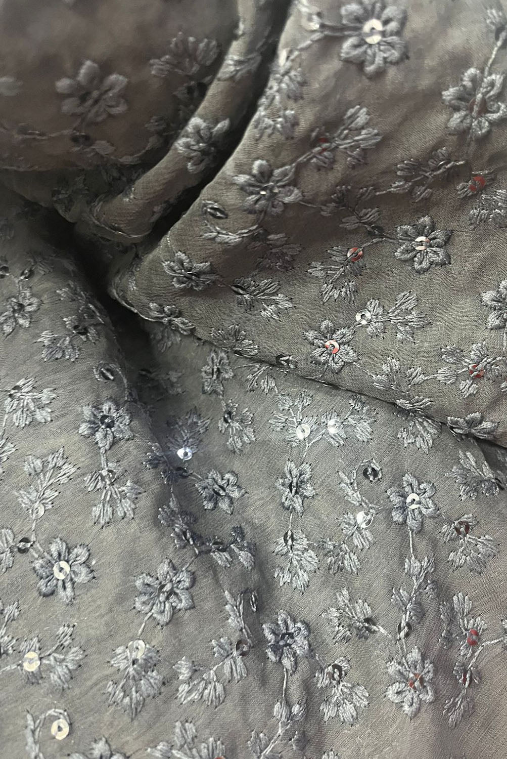 Stunning Grey Chikankari Georgette Fabric with Embroidery ( 1 Mtr ) - Luxurion World
