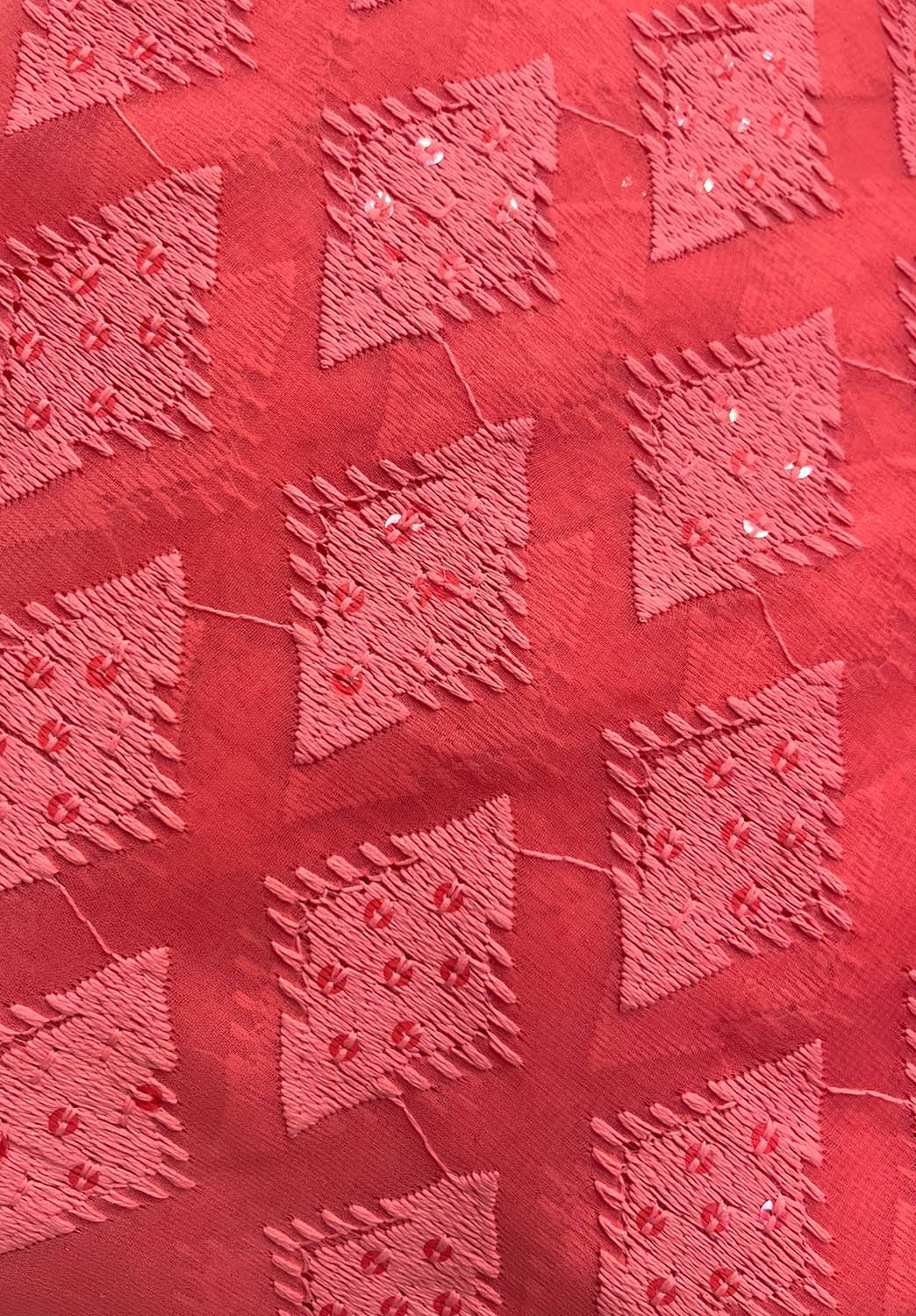 Stunning Red Chikankari Georgette Fabric with Intricate Embroidery - Luxurion World