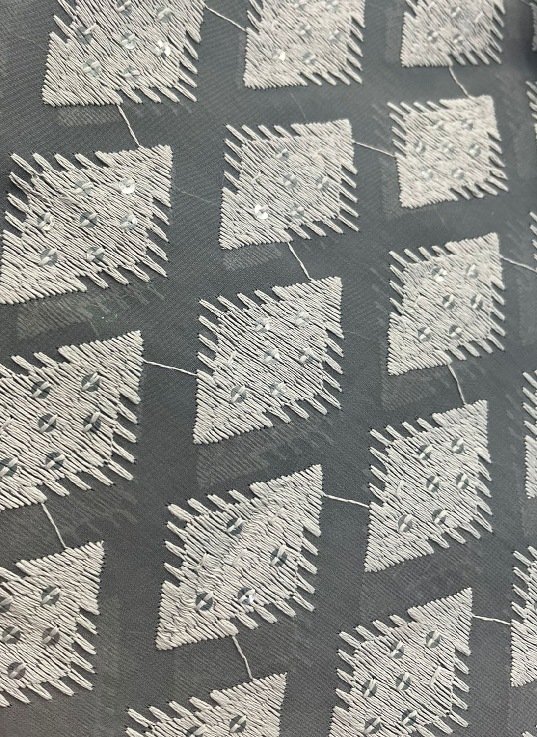 Stunning Grey Chikankari Georgette Fabric with Embroidered Details - Luxurion World