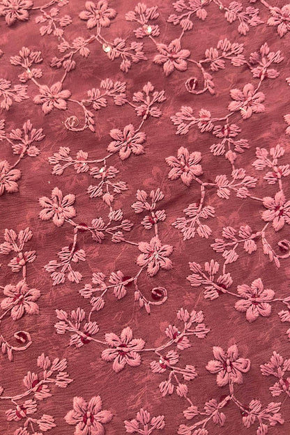 Stunning Pink Chikankari Georgette Fabric with Embroidery - Luxurion World