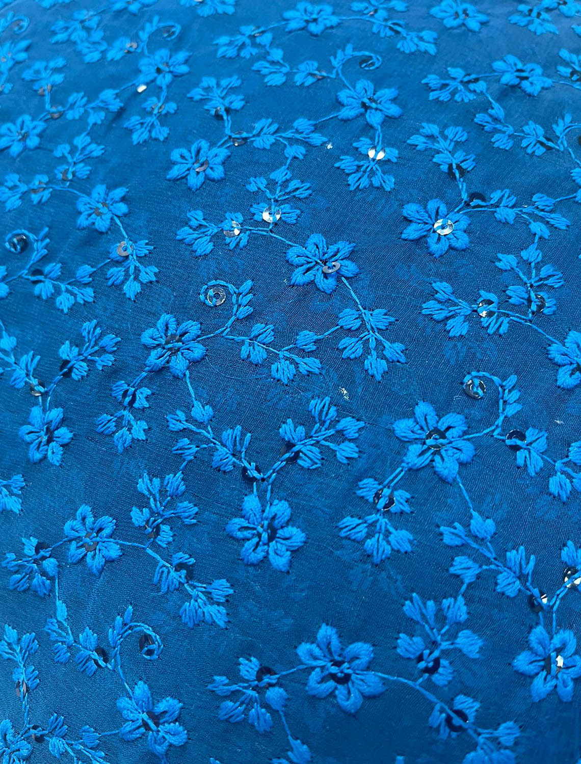Stunning Blue Chikankari Georgette Fabric with Intricate Embroidery - Luxurion World
