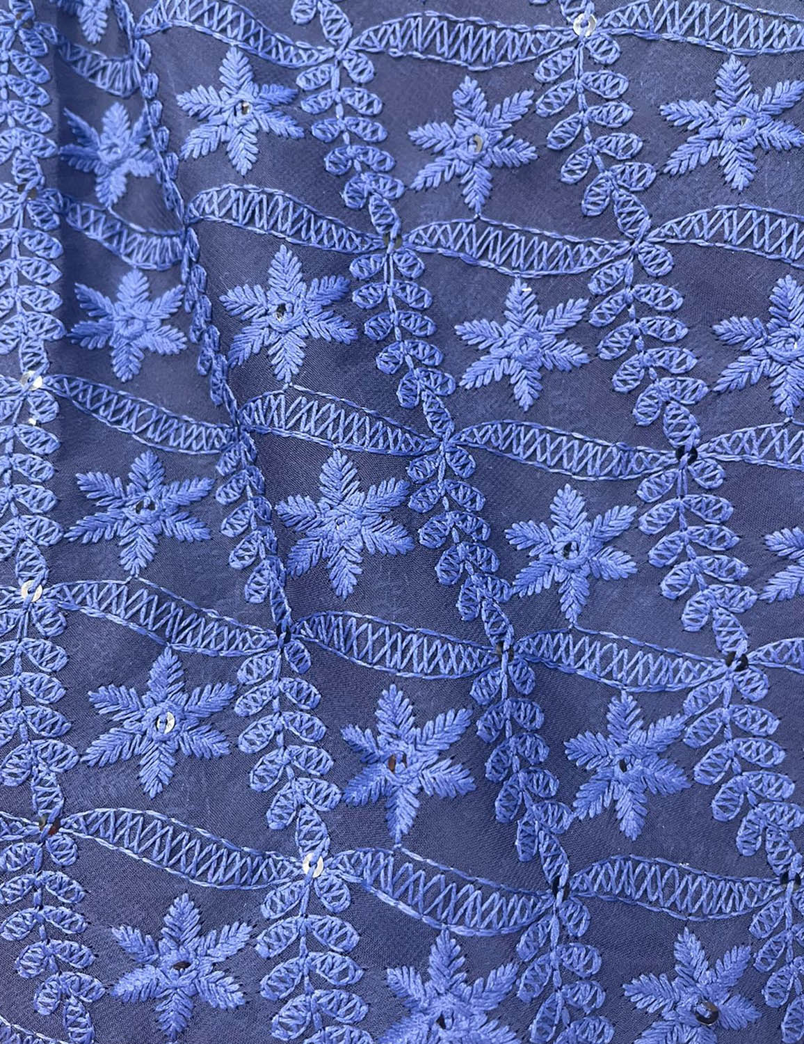 Stunning Blue Chikankari Georgette Fabric with Intricate Embroidery - Luxurion World