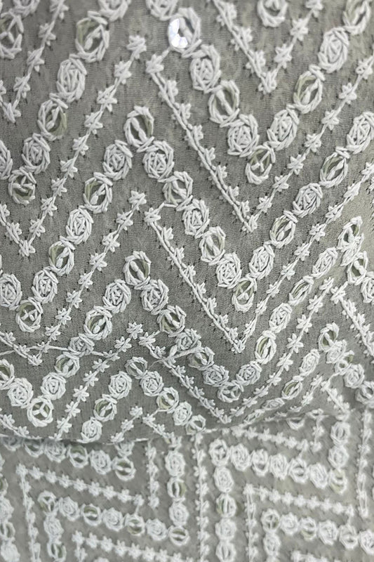 Stunning Grey Chikankari Georgette Fabric with Elegant Embroidery - Luxurion World