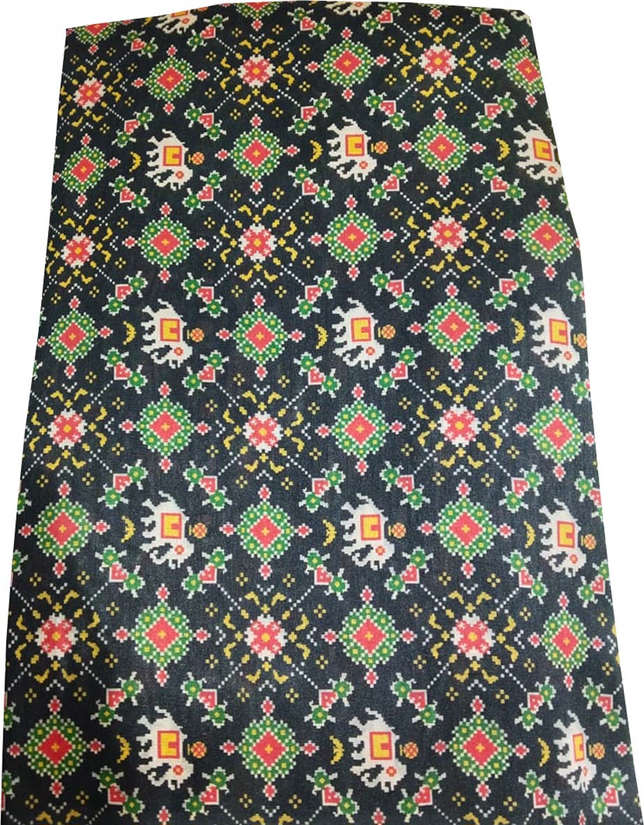 Black Digital Printed Tussar Silk Fabric ( 1 Mtr ) - Luxurion World