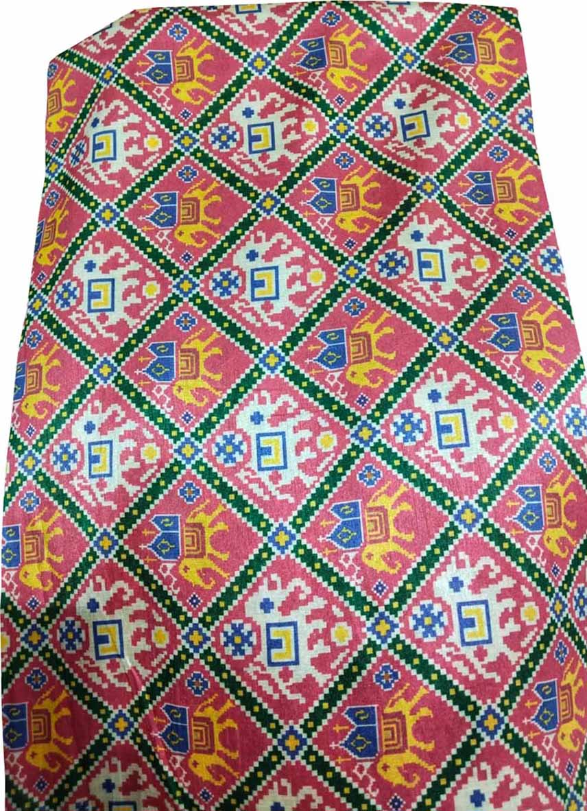 Pink Digital Printed Tussar Silk Fabric ( 1 Mtr ) - Luxurion World