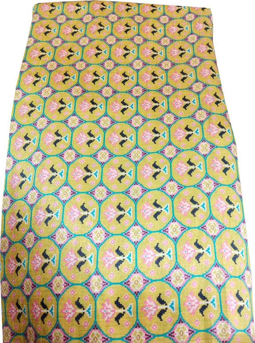 Yellow Digital Printed Tussar Silk Fabric ( 1 Mtr ) - Luxurion World