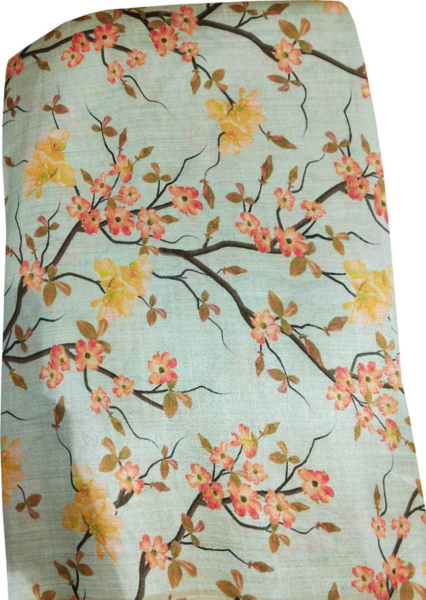 Blue Digital Printed Tussar Silk Fabric ( 1 Mtr ) - Luxurion World