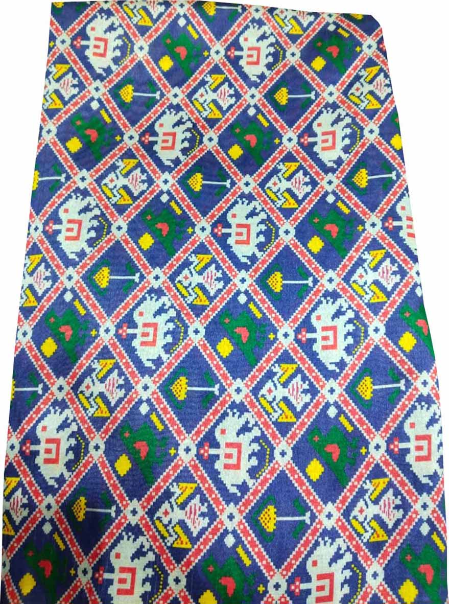 Blue Digital Printed Tussar Silk Fabric ( 1 Mtr ) - Luxurion World