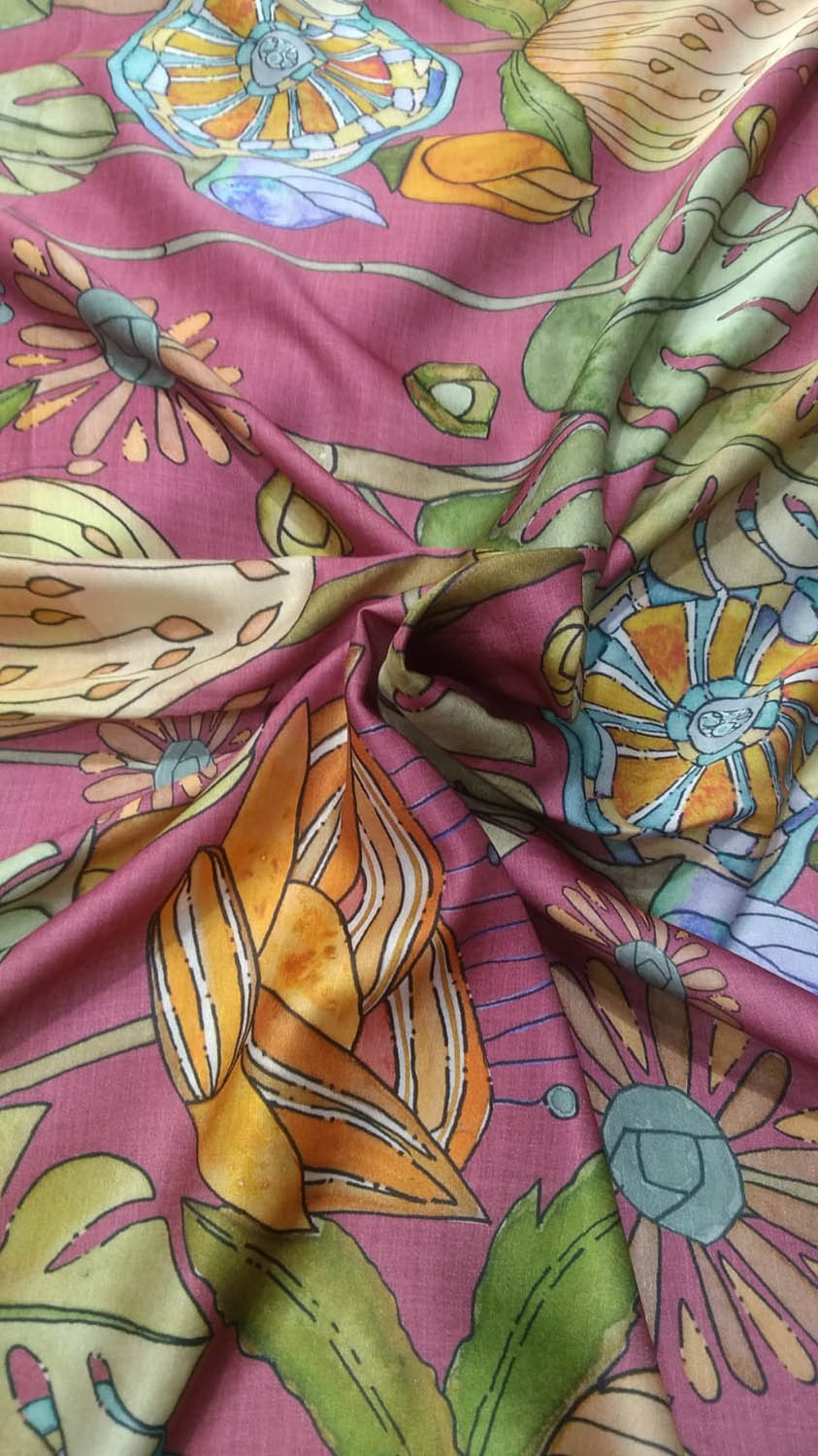 Multicolor Digital Printed Satin Dupion Fabric ( 1 Mtr ) - Luxurion World