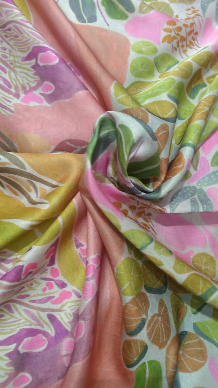 Multicolor Digital Printed Satin Dupion Fabric ( 1 Mtr ) - Luxurion World