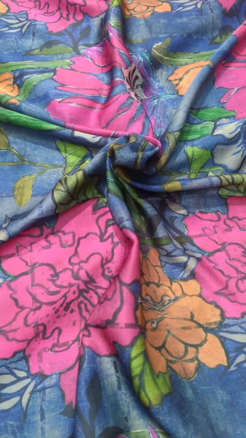 Multicolor Digital Printed Satin Dupion Fabric ( 1 Mtr ) - Luxurion World