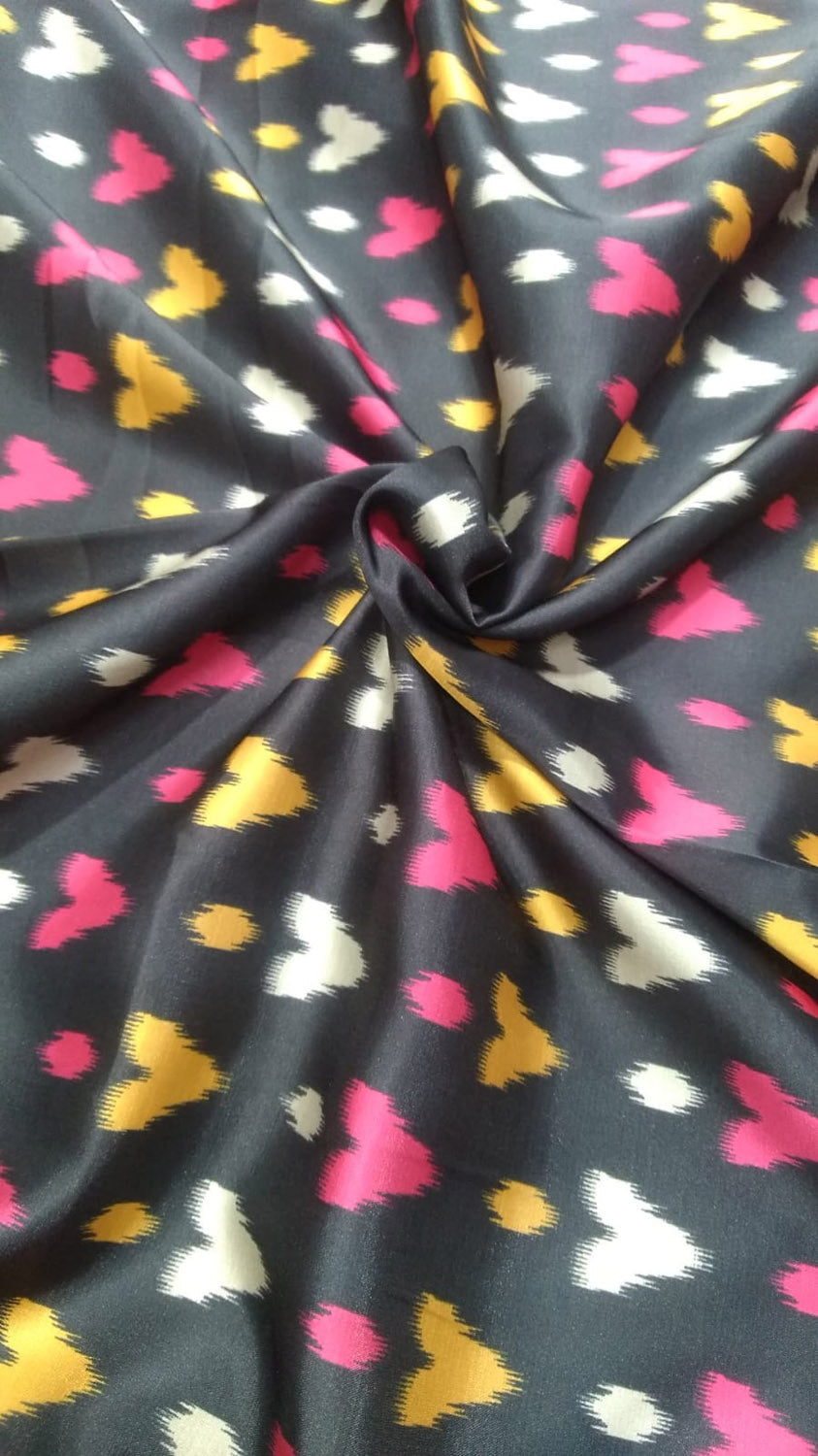 Black Digital Printed Gajji Silk Fabric ( 1 Mtr ) - Luxurion World