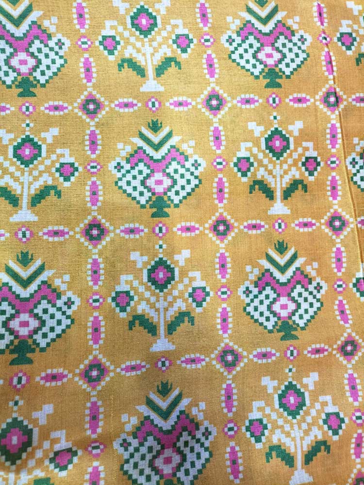 Yellow Digital Printed Tussar Silk Patola Design Fabric ( 1 Mtr ) - Luxurion World