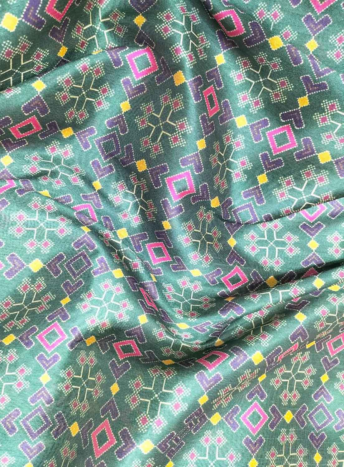 Green Digital Printed Patola Design Tussar Silk Fabric ( 1 Mtr ) - Luxurion World