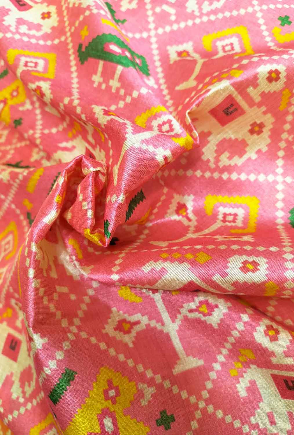 Pink Digital Printed Patola Design Tussar Silk Fabric ( 1 Mtr ) - Luxurion World
