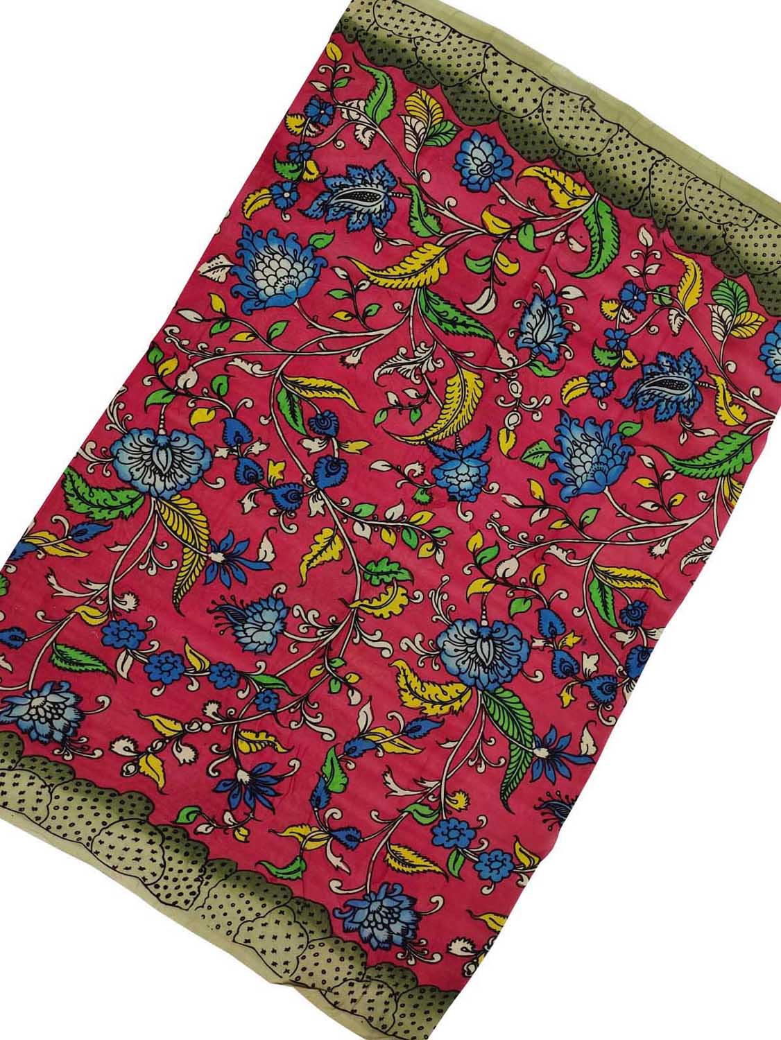 Pink Kalamkari Hand Painted Bangalore Silk Fabric - Luxurion World