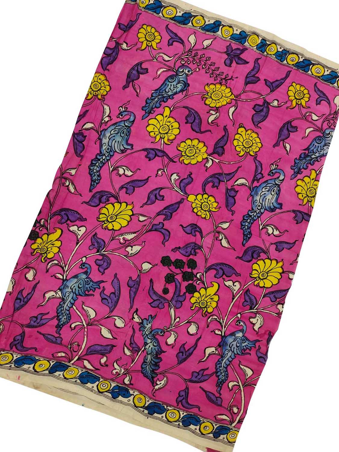 Pink Kalamkari Hand Painted Bangalore Silk Fabric - Luxurion World