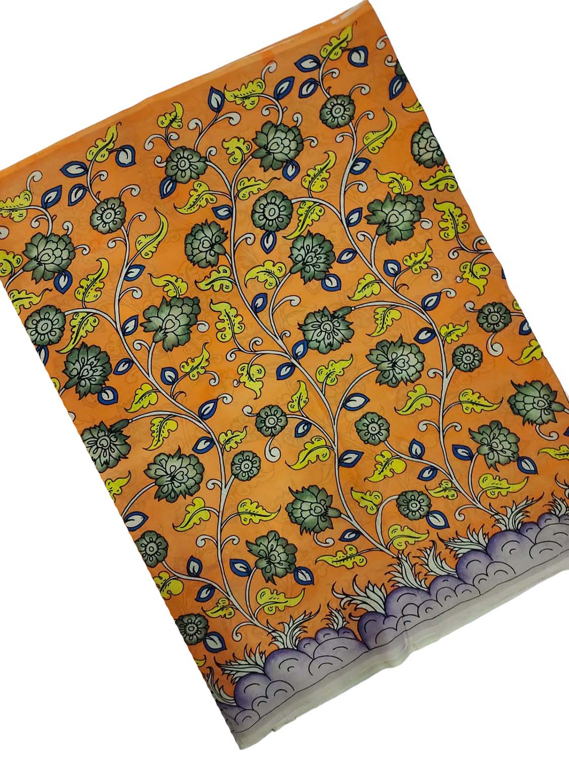 Yellow Hand Painted Kalamkari Bangalore Silk Fabric - 1 Mtr - Luxurion World