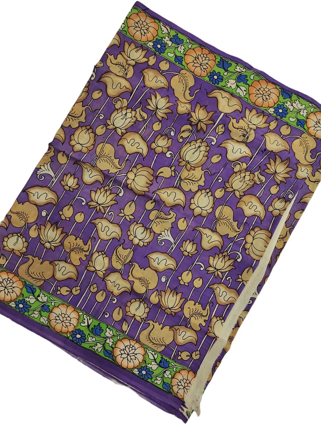 Purple Hand-painted Kalamkari Bangalore Silk Fabric - 1 Mtr - Luxurion World